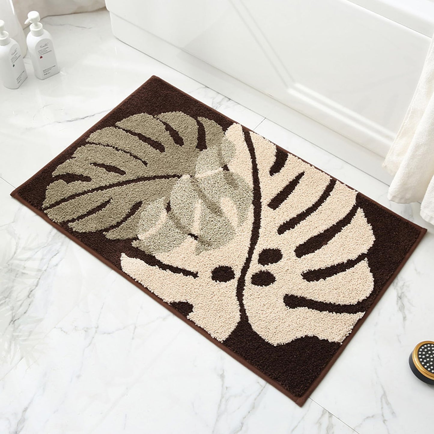 Bathroom Rugs Mat 31.5X19.7In Brown Leaves Bath Mat for Bathroom Non Slip Machine Washable Soft Absorbent Cute Bath Rug Plush Bath Carpet for Tub Shower Sink Fluffy Entryway Doormat