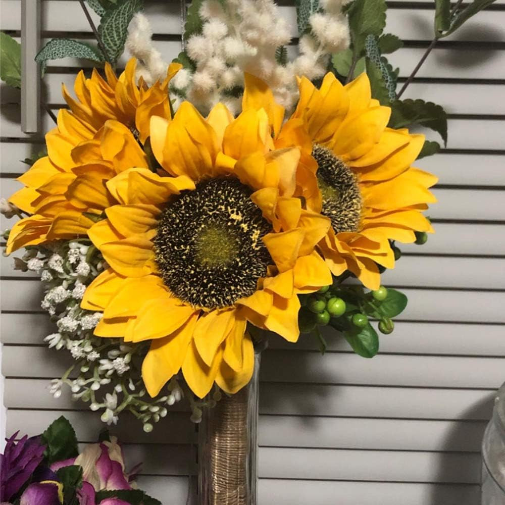 Fake Sunflowers Artificial Flowers Large Long Stems Artificial Sunflowers Bouquet 7 Pcs Faux Silk Real Touch Sunflowers for Party Centerpieces Home Decoration(Gold)