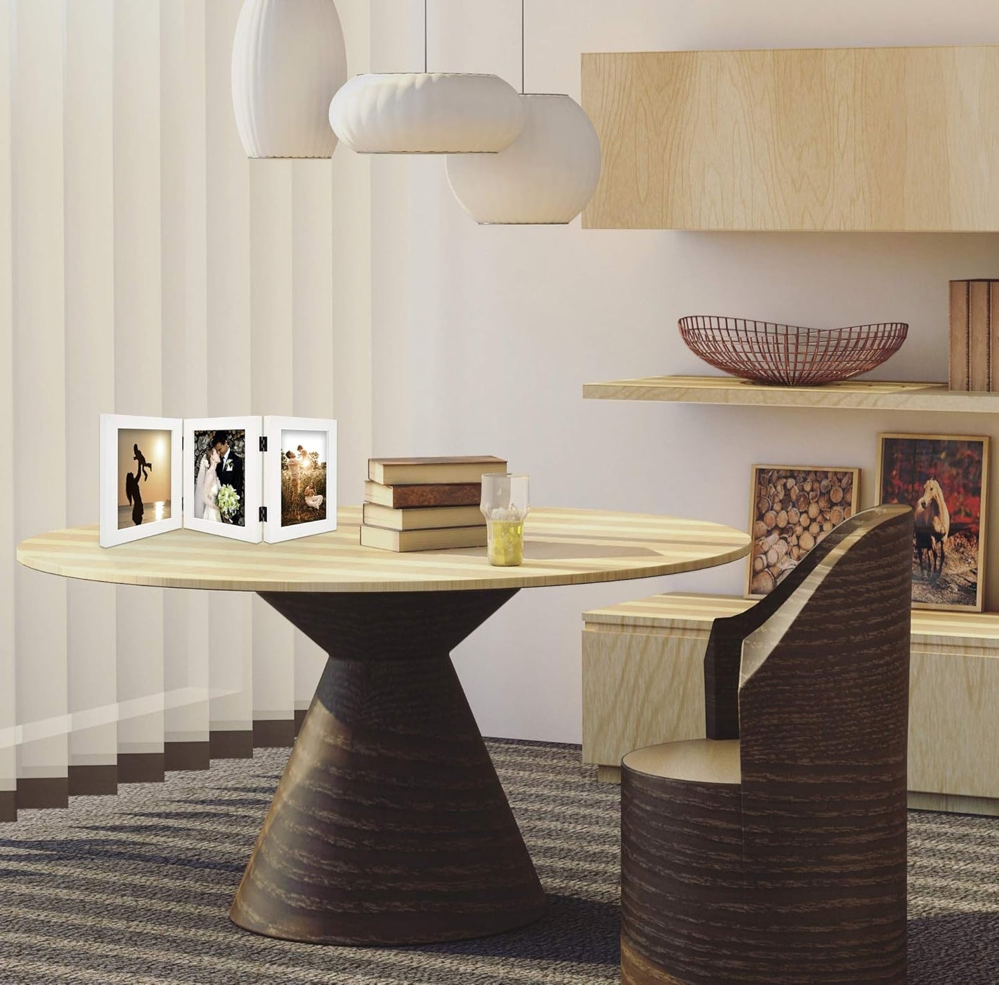 , 5X7 Three Picture Frame Trifold Hinged Photo Frame with 3 Openings, Desk Top Family Picture Collage, with Real Glass (5X7 Triple, White, 2-Pack)