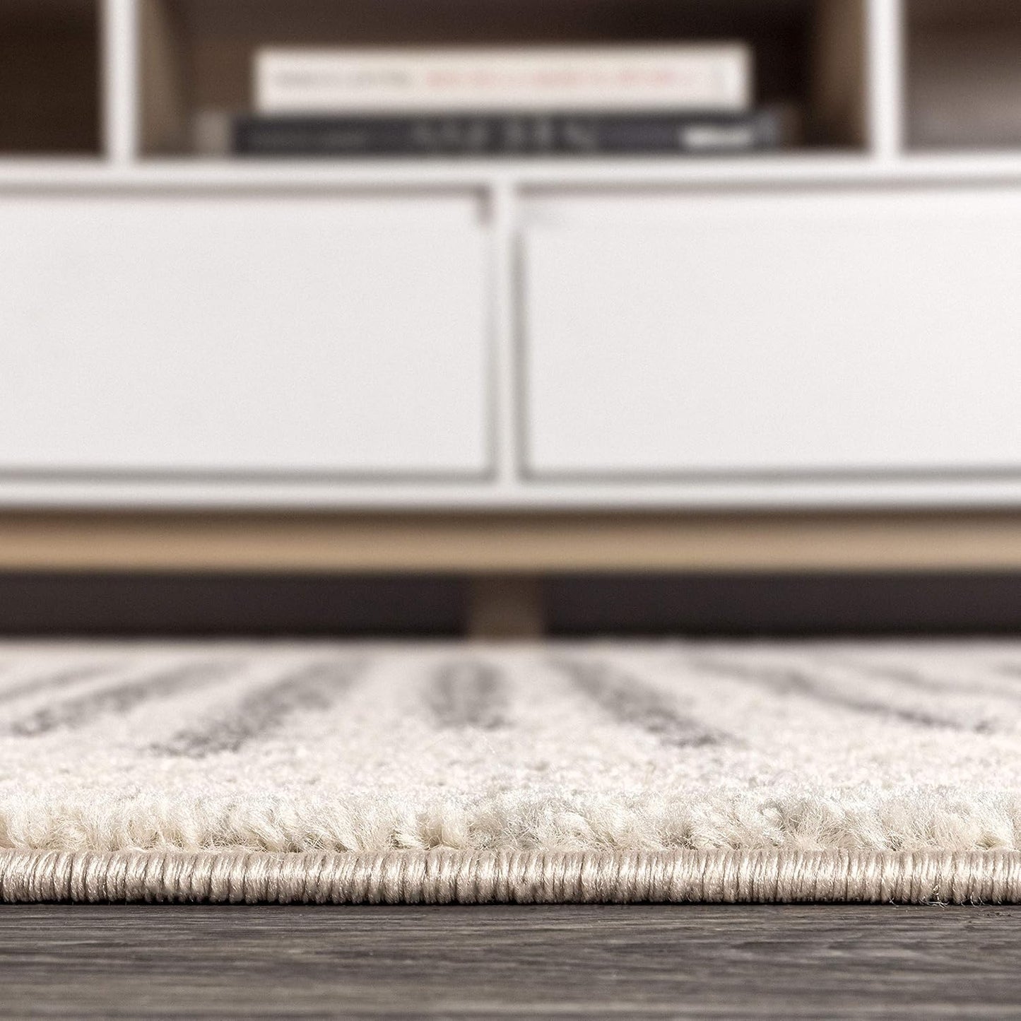 Aya Berber Stripe Geometric Cream/Gray Indoor Area Rug, 8X10, Contemporary, Modern, Easy-Cleaning for Living Room, Bedroom, Kitchen, Pet Friendly, Non-Shedding (MOH205A-8)
