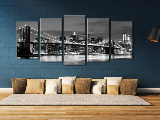Large Brooklyn Bridge Night View Modern Giclee Canvas Prints Artwork Landscape Pictures to Photo Paintings on Stretched and Framed Canvas Wall Art for Home Decorations