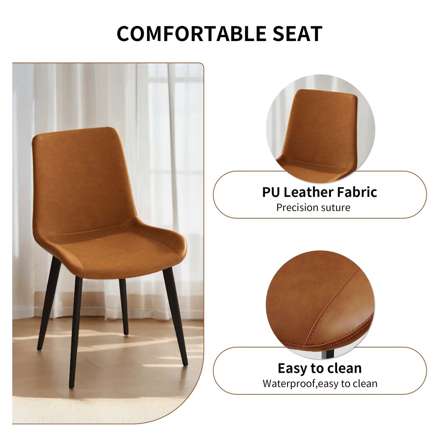 Dining Chairs 4PCS, Modern Kitchen & Dining Room Chairs, Upholstered Faux Leather Cushion Seat and Sturdy Metal Legs