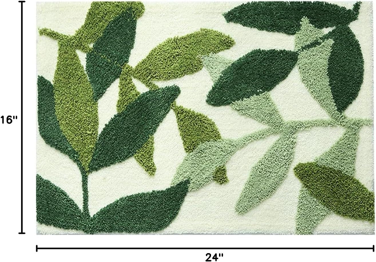 Bathroom Rugs 24X16In Blue Leaves Bath Mat for Bathroom Non Slip Machine Washable Soft Microfiber Absorbent Cute Bath Rug Plush for Tub Shower Sink Fluffy Home Decor Accessories