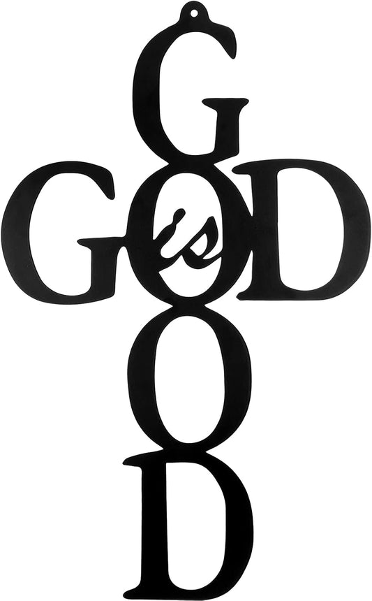God Is Good Black Cross Metal Wall Art Hanging Sign Nice Religious Decor Present for Home Wall Decoration in Family Office (Metal, 9.84 X 15.75 Inch)