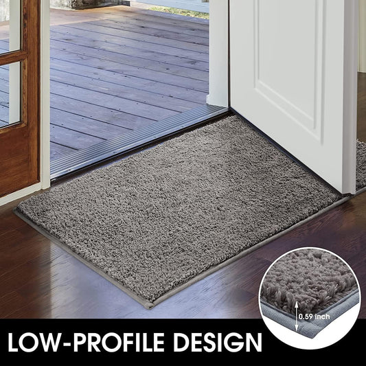 Door Mats Indoor, 17"X29" Super Absorbent Non Slip Rugs for Entryway, Front Back Welcome Doormat Dirt Trapper (Grey)