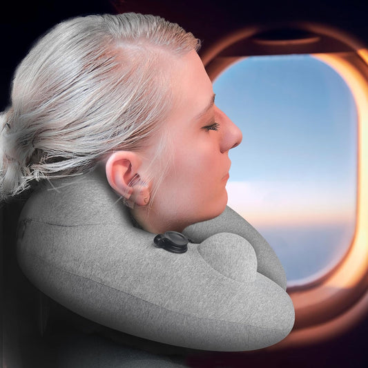Travel Pillow for Airplane with Hood, Inflatable Neck Air Pillow for Car,Travel Accessoires Nap Rest Sleep Business Trip Flight