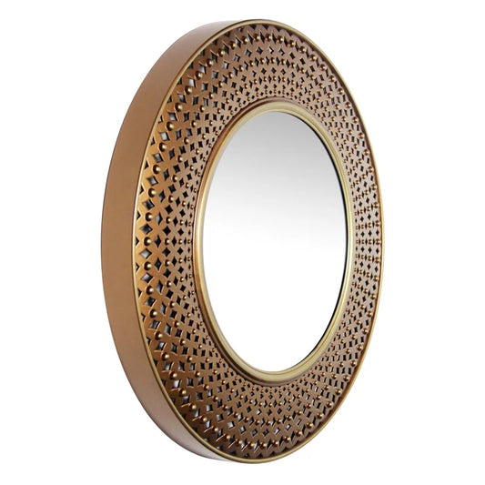 Bohemian round Plastic Wall Mirror 15.75 Inches - Gold/Copper