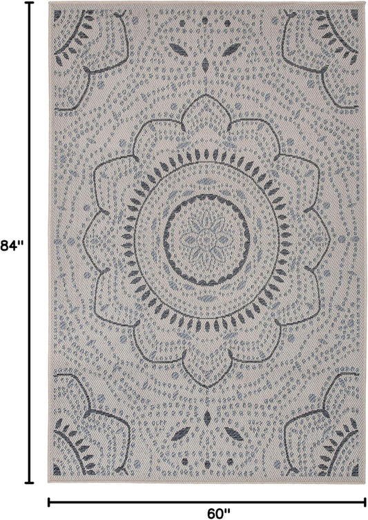 Medallion Design Indoor/Outdoor Area Rug for Patio Rugs,Deck Rugs,Balcony Rugs 5' X 7' Cream