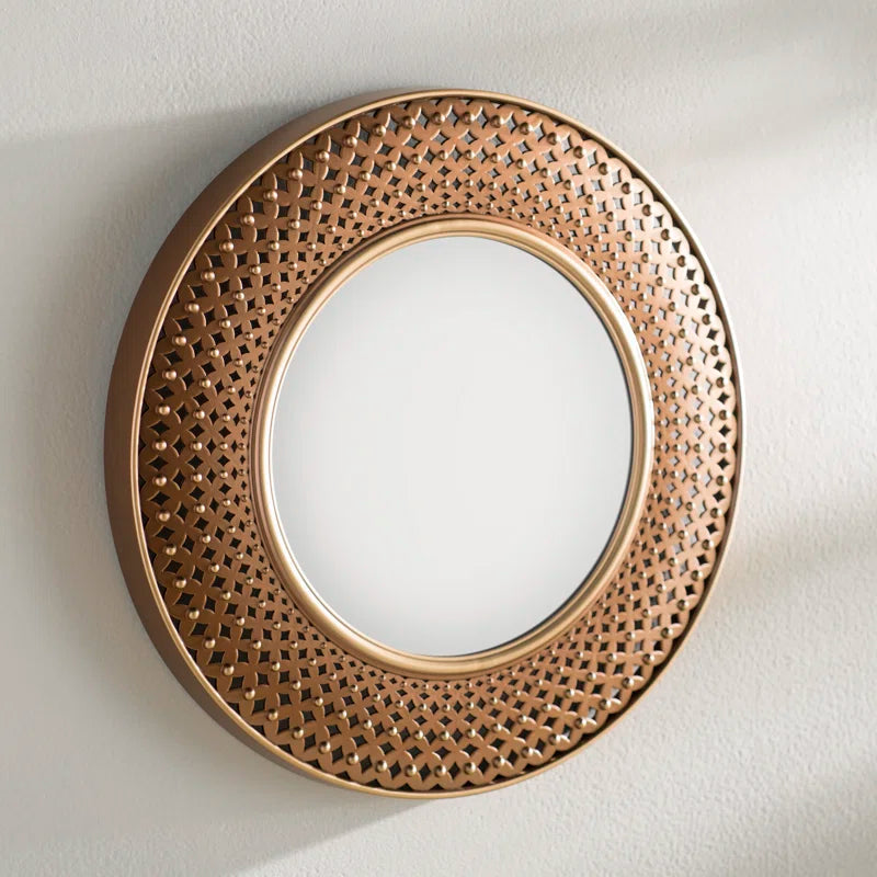 Bohemian round Plastic Wall Mirror 15.75 Inches - Gold/Copper