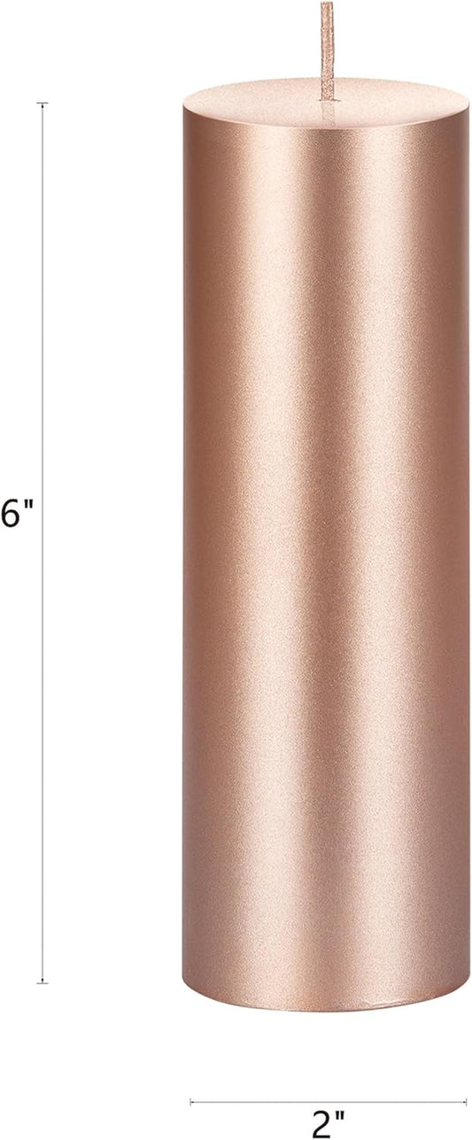 1 Pc Unscented Solid Rose Gold Pillar Candles, Hand Poured Premium Wax Candle 2 Inch X 6 Inch, Home Décor, Spas, Weddings, Occasions, Party, Centerpieces, Holidays, Vigils, Prayers