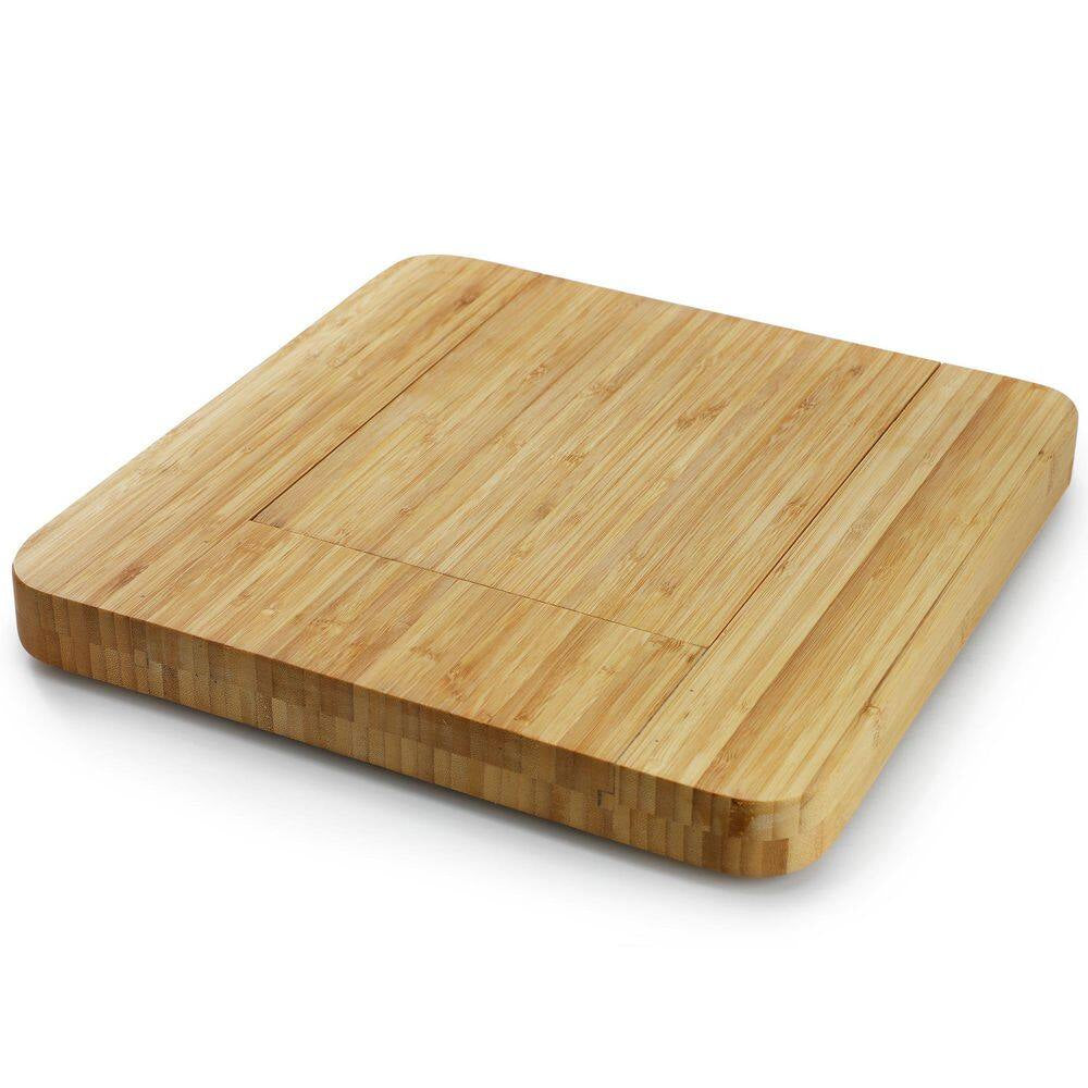 13.5 In. Bamboo Charcuterie Cheese Board with Drawer, Cheese Utensils, Bottle Opener, and 3 Piece Mini Chalkboard Set