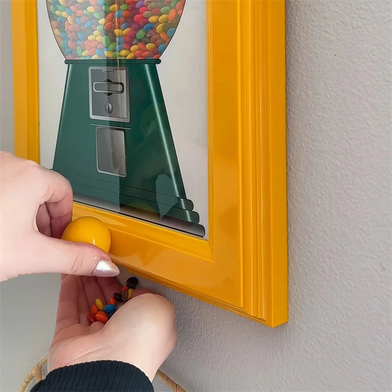 Creative Candy Dispenser Picture Frame Wall Mount Gumball Machine for Desk Countertop Kids Adults Office Sweet Display Gift Idea