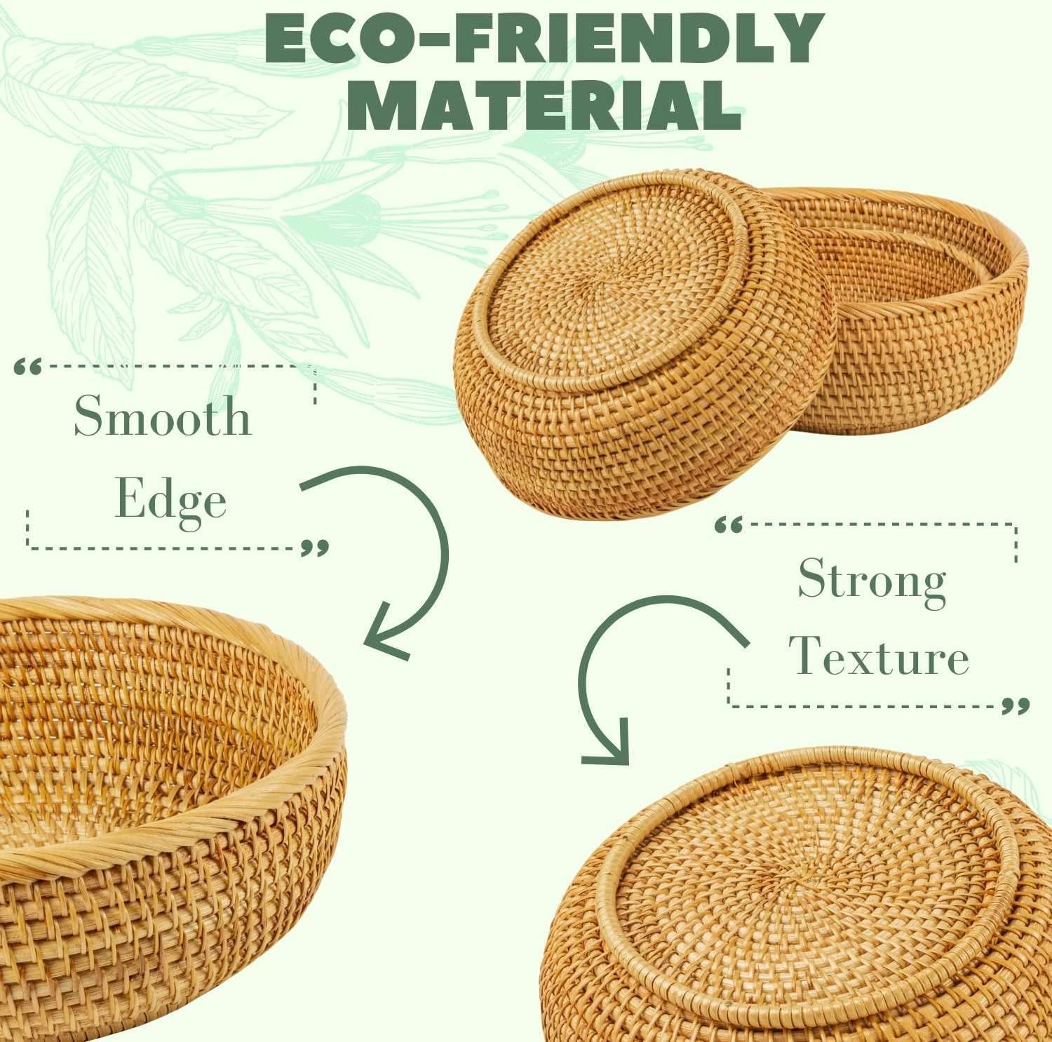 Round Wicker Baskets Handwoven Fruit and Vegetable Storage for Serving Potatoes Onions Bread Rattan Decor Basket Stackable Set 3 Fruit Holder for Kitchen Countertop Organizing Bathroom (Honey Brown)