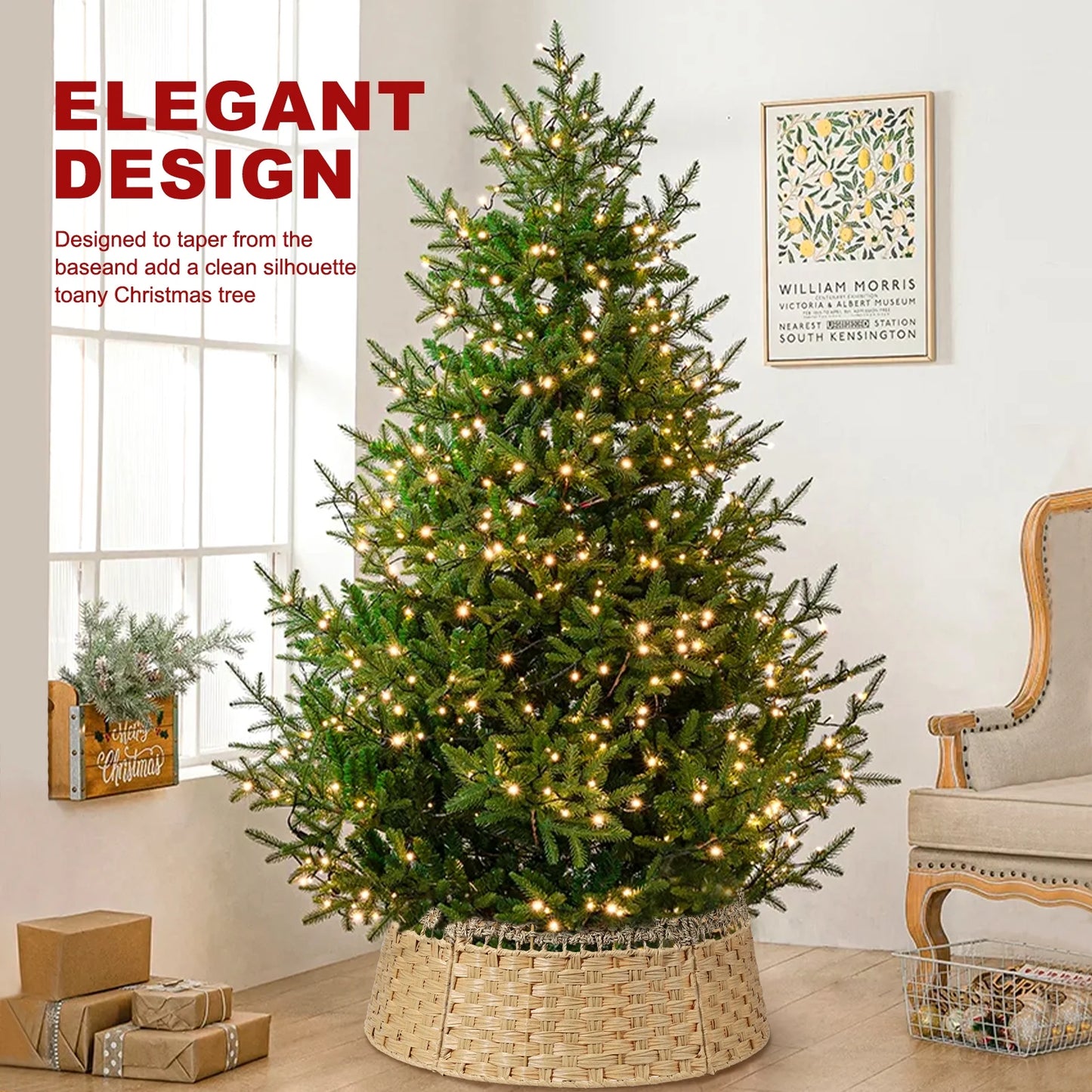 26 Inch Christmas Tree Collar, Christmas Tree Skirt Cover for Christmas Tree Decorations | Wooden | Natural