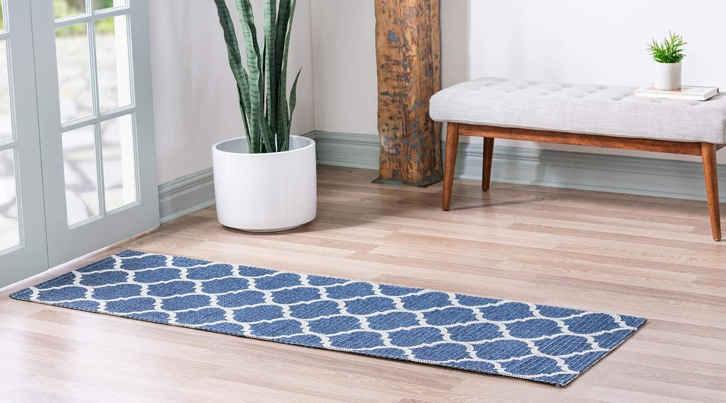 Georgia Collection Rug – 6 Ft Runner Navy Blue Flatweave Rug Perfect for Hallways, Entryways