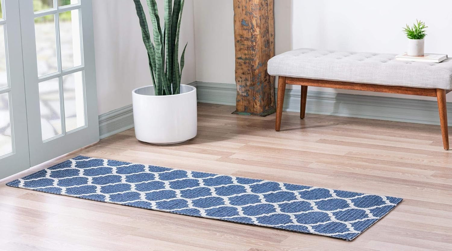 Georgia Collection Rug – 6 Ft Runner Navy Blue Flatweave Rug Perfect for Hallways, Entryways