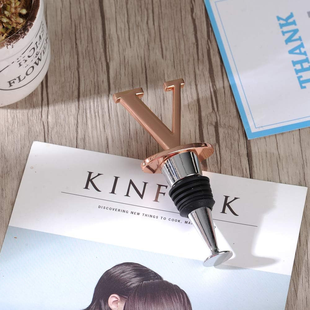 Prosecco Stopper, Rose Gold Initial Wine Stopper, Personalised Champagne Gift, Funny Kitchen Decor, Letter V