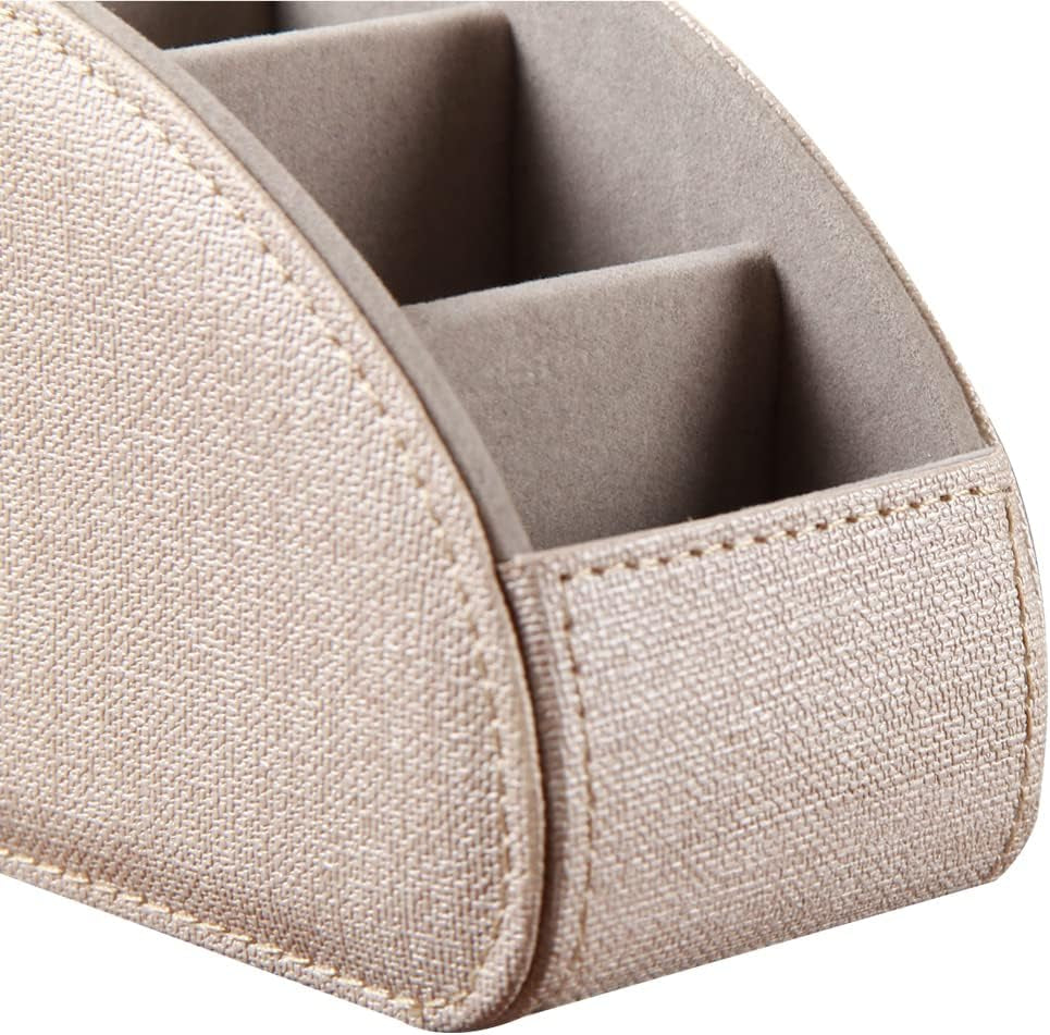 PU Leather Remote Control Organizer Box with 5 Compartments - Desktop & Bedside Storage for TV Remotes,Dvds,Blu-Ray,Glasses,Pens,Media Players Multi-Purpose Holder(Beige Cloth)