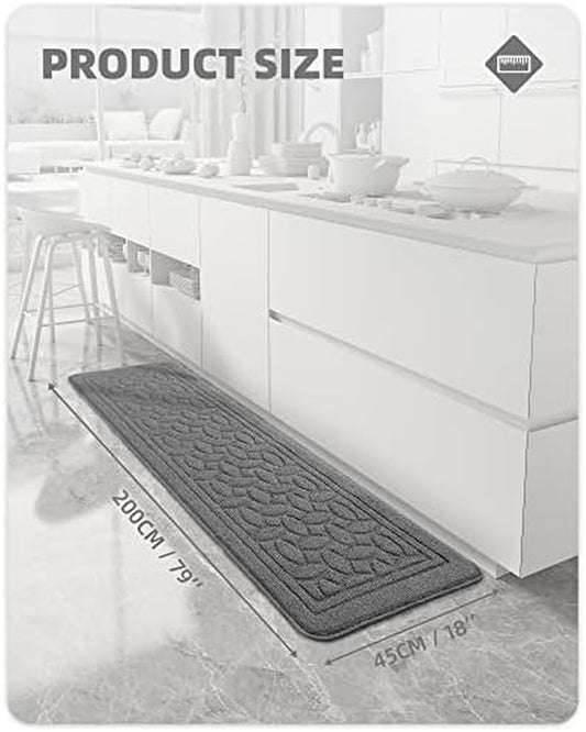 Kitchen Rugs, Non Skid Kitchen Runner Rug Machine Washable Kitchen Floor Mat, Easy to Clean Kitchen Rugs and Mats, 18"X79", Grey
