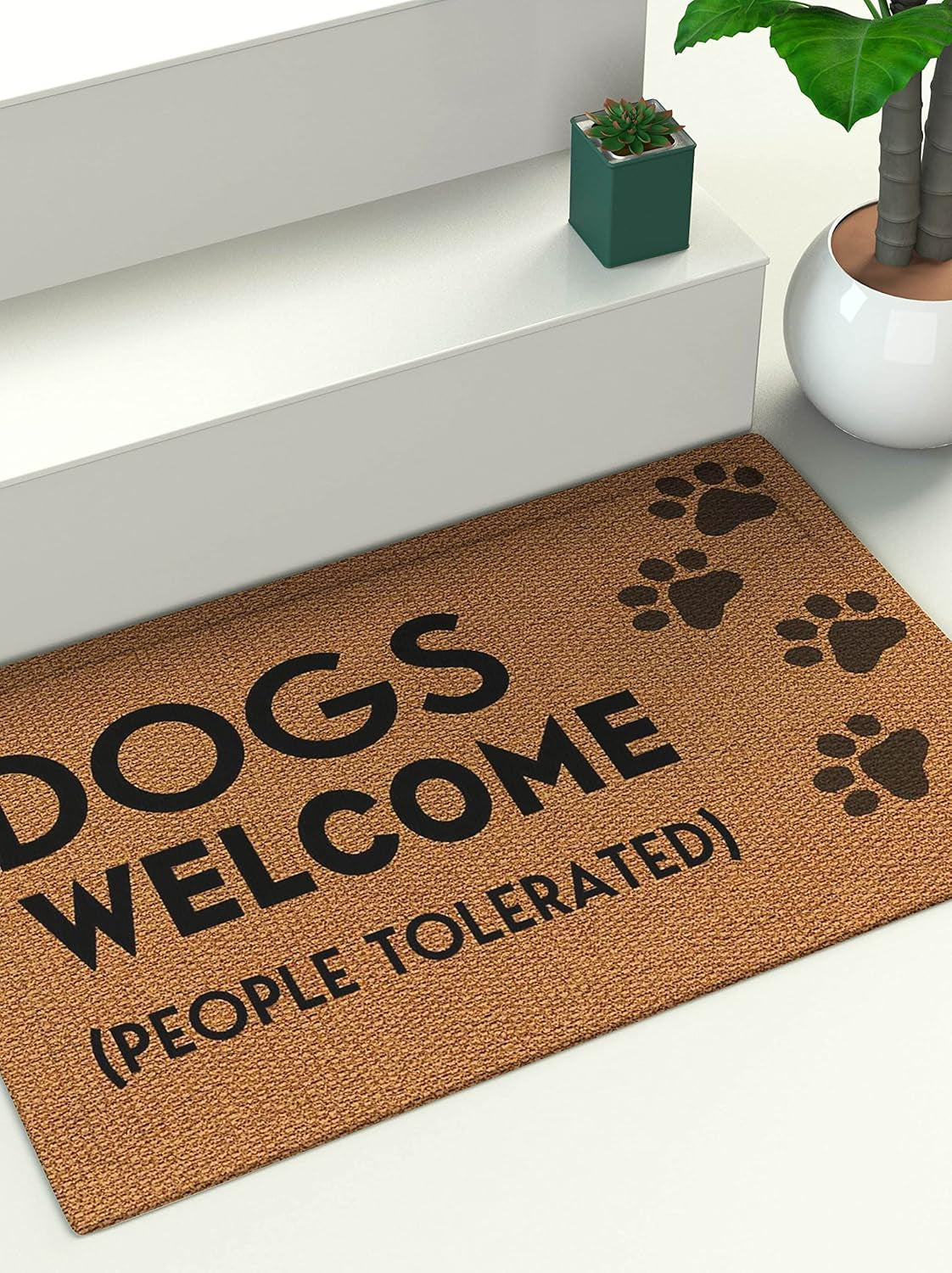 Funny Doormat,Dogs Welcome People Tolerated Doormat for Home Decor Funny Mats with Anti-Slip Rubber Back Kitchen Rugs Personalized Doormat for Entrance Way 30 In*18 In