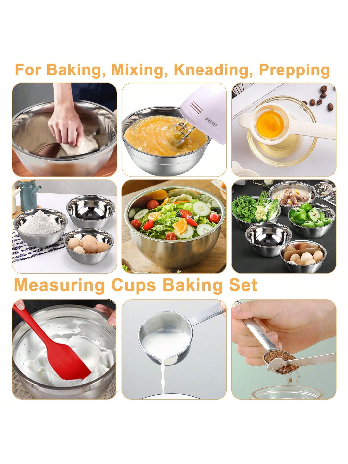 Electric Hand Mixer Mixing Bowls Set, Upgrade 5-Speeds Mixers with Silver Nesting Stainless Steel Mixing Bowl, Measuring Cups and Spoons Whisk Blender,Recommendations,Promotion,Discounts,Best Sellers - Baking Supplies for Cooking,Hand-Held Egg Beater Whisk Breaker,Electric Food Mixers Kitchen Bowl Aid Whisk Mixing for Whipping, Mixing Cookies, Brownie, Cakes, Dough