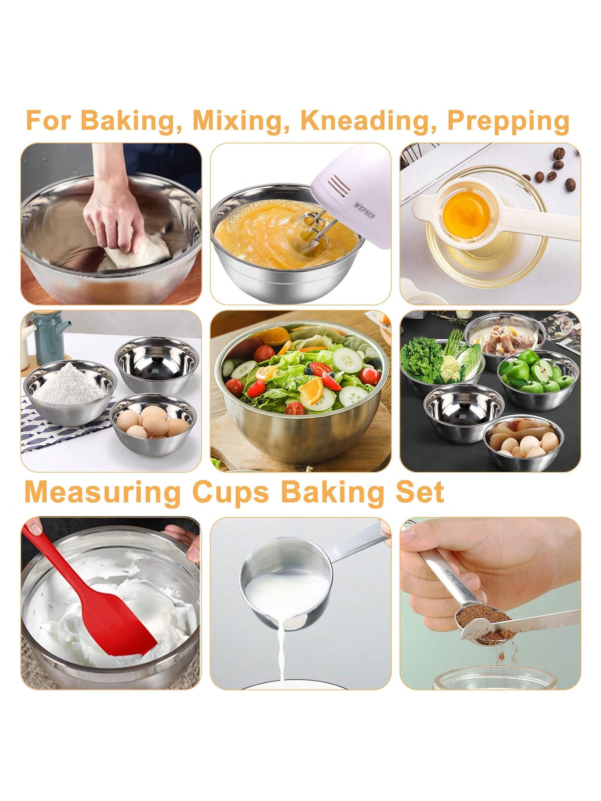 Electric Hand Mixer Mixing Bowls Set, Upgrade 5-Speeds Mixers with Silver Nesting Stainless Steel Mixing Bowl, Measuring Cups and Spoons Whisk Blender,Recommendations,Promotion,Discounts,Best Sellers - Baking Supplies for Cooking,Hand-Held Egg Beater Whisk Breaker,Electric Food Mixers Kitchen Bowl Aid Whisk Mixing for Whipping, Mixing Cookies, Brownie, Cakes, Dough
