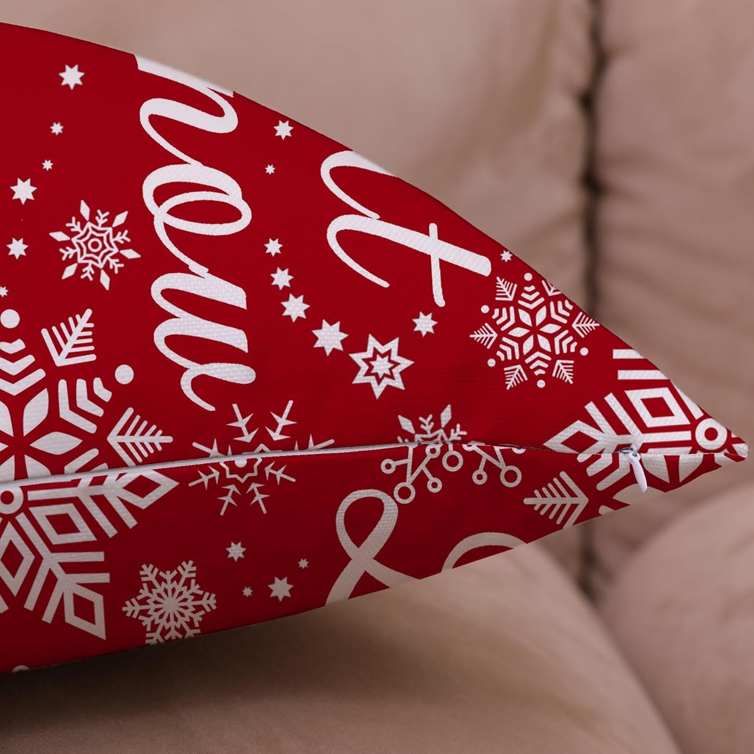 20 X 20 Set of 4 Merry Christmas Snowflake Baby It'S Cold outside Bright Red Deer Let It Snow Christmas Soft Velvet Decorative Throw Pillow Covers Cushion Case for Home Sofa Square 20 Inches