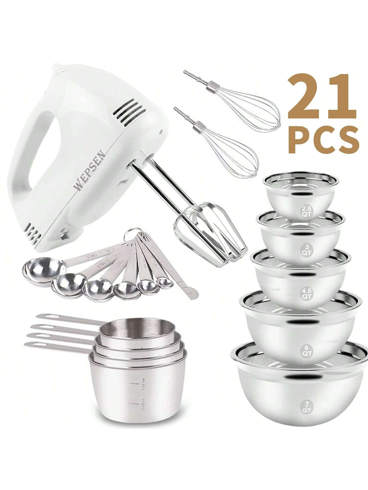 Electric Hand Mixer Mixing Bowls Set, Upgrade 5-Speeds Mixers with Silver Nesting Stainless Steel Mixing Bowl, Measuring Cups and Spoons Whisk Blender,Recommendations,Promotion,Discounts,Best Sellers - Baking Supplies for Cooking,Hand-Held Egg Beater Whisk Breaker,Electric Food Mixers Kitchen Bowl Aid Whisk Mixing for Whipping, Mixing Cookies, Brownie, Cakes, Dough