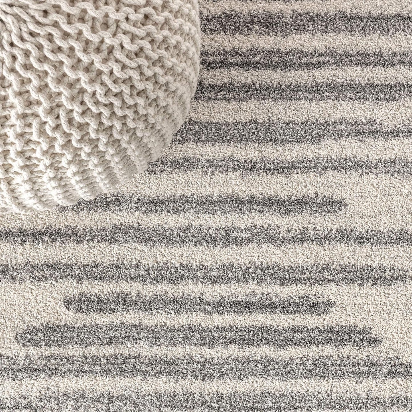 Aya Berber Stripe Geometric Cream/Gray Indoor Area Rug, 8X10, Contemporary, Modern, Easy-Cleaning for Living Room, Bedroom, Kitchen, Pet Friendly, Non-Shedding (MOH205A-8)