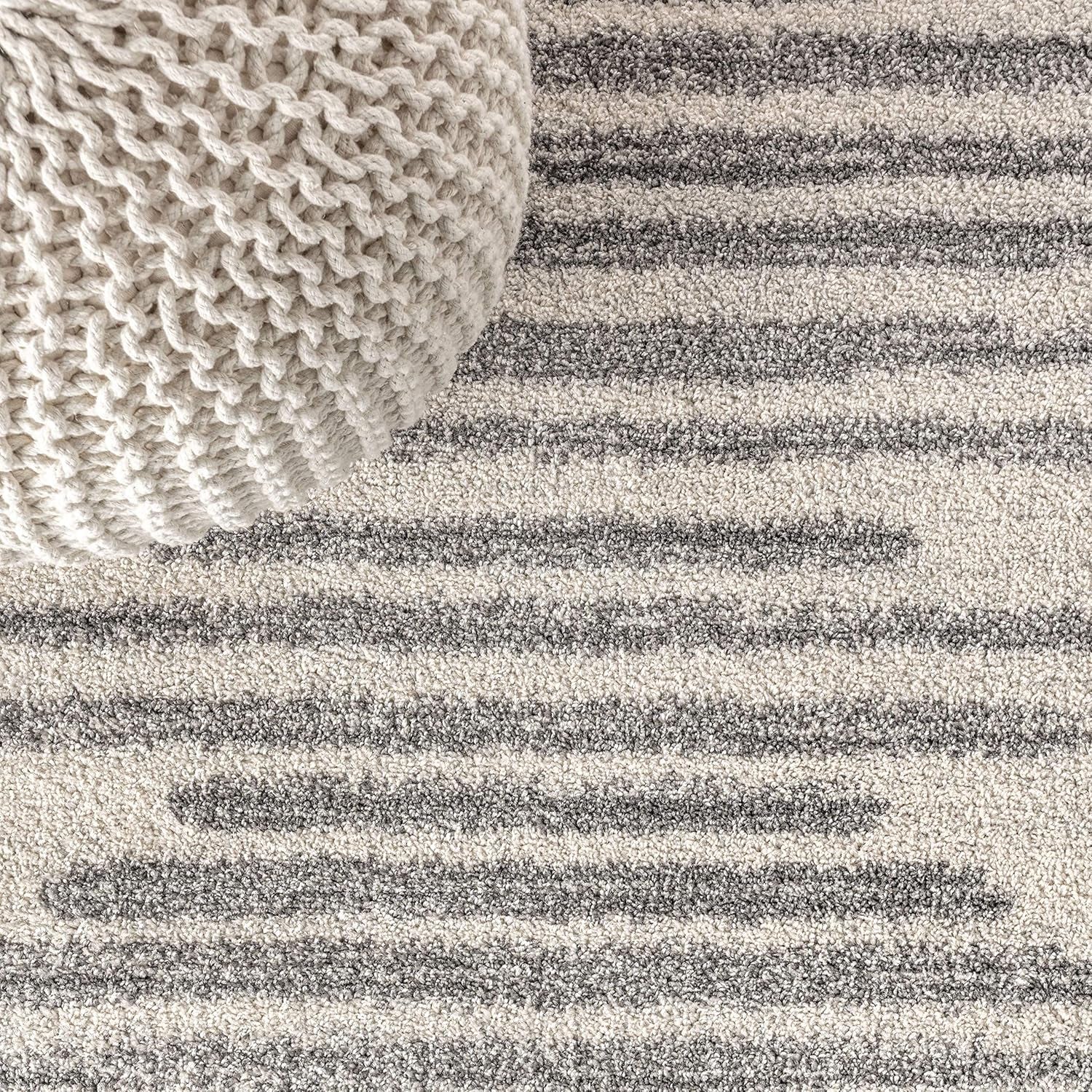 Aya Berber Stripe Geometric Cream/Gray Indoor Area Rug, 8X10, Contemporary, Modern, Easy-Cleaning for Living Room, Bedroom, Kitchen, Pet Friendly, Non-Shedding (MOH205A-8)