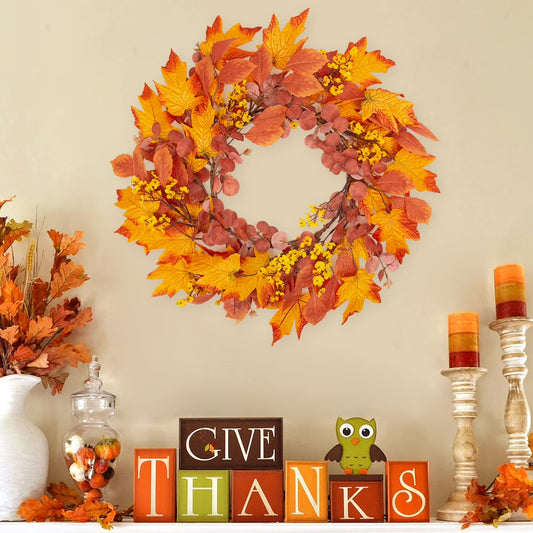 Fall Wreaths for Front Door, 20" Artificial Maple Leaf Autumn Door Wreaths Farmhouse Fall Decorations for Home