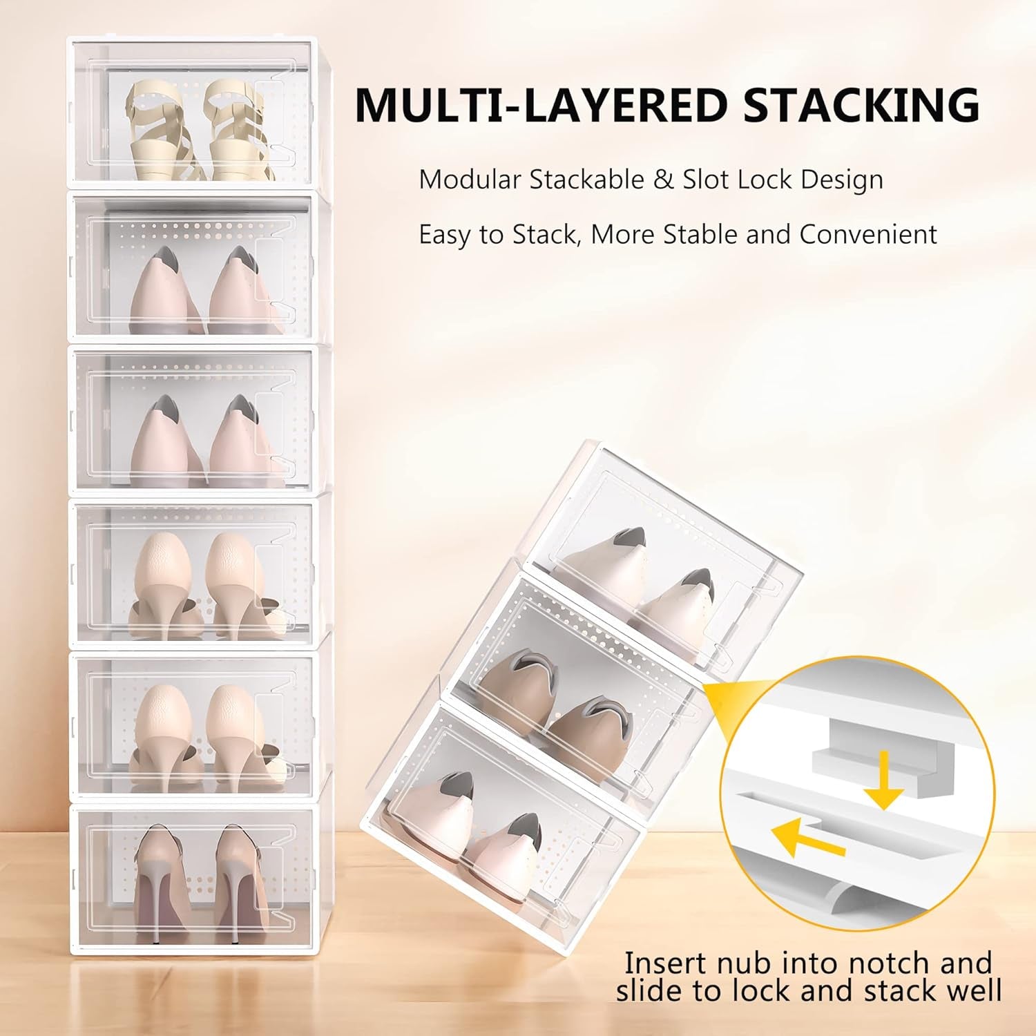 12 Pack X Large Shoe Organizer Storage Boxes for Closet, Modular Space Saving Shoe Boxes Clear Plastic Stackable Sneaker Containers Display Case with Lids, White