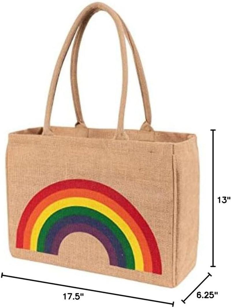 Jute Market Tote Bag with Handles, Triple Stripe