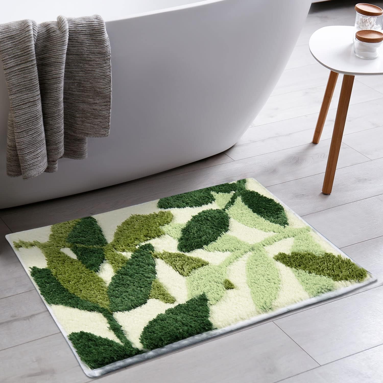 Bathroom Rugs 24X16In Blue Leaves Bath Mat for Bathroom Non Slip Machine Washable Soft Microfiber Absorbent Cute Bath Rug Plush for Tub Shower Sink Fluffy Home Decor Accessories