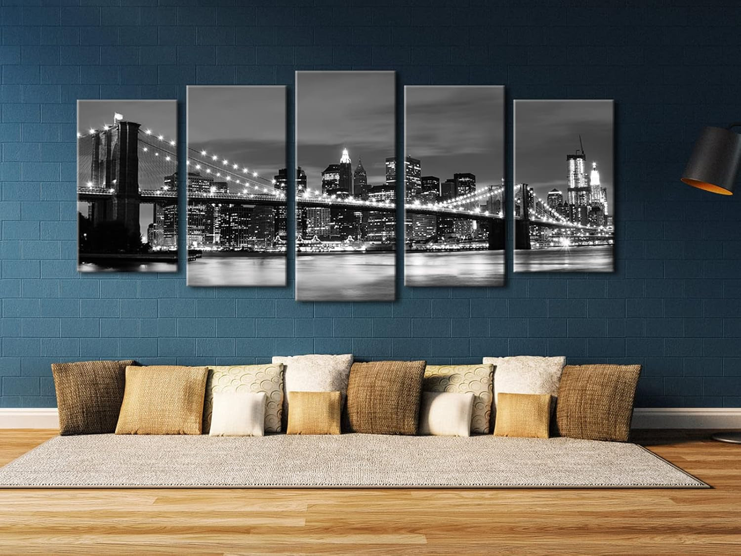 Large Brooklyn Bridge Night View Modern Giclee Canvas Prints Artwork Landscape Pictures to Photo Paintings on Stretched and Framed Canvas Wall Art for Home Decorations
