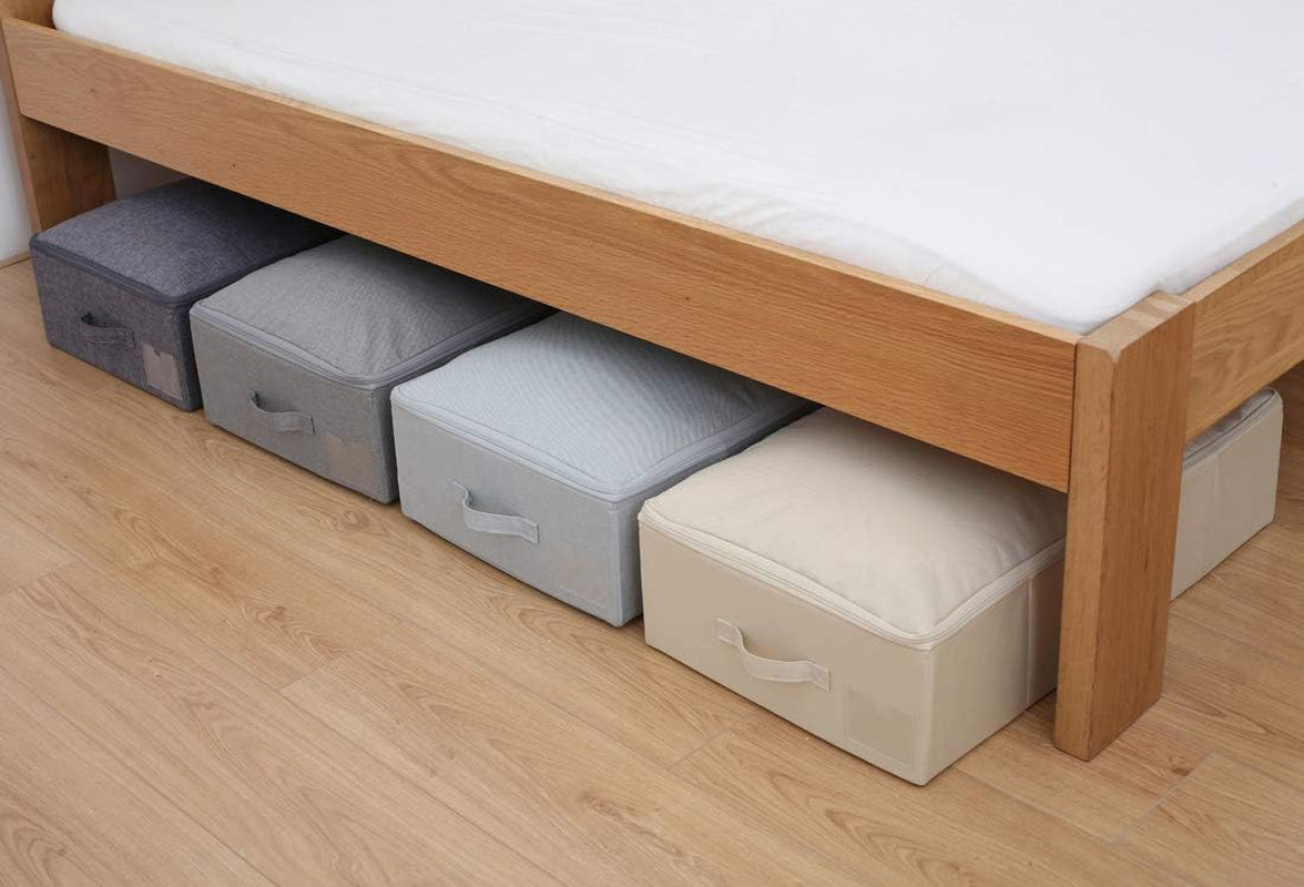 Under Bed Storage Bins with Lids for Shoes Clothing Organizer, Good for Bedroom Wardrobe, Closet, Sturdy Plastic Boards & Polyester Blend Fabric, Light Gray