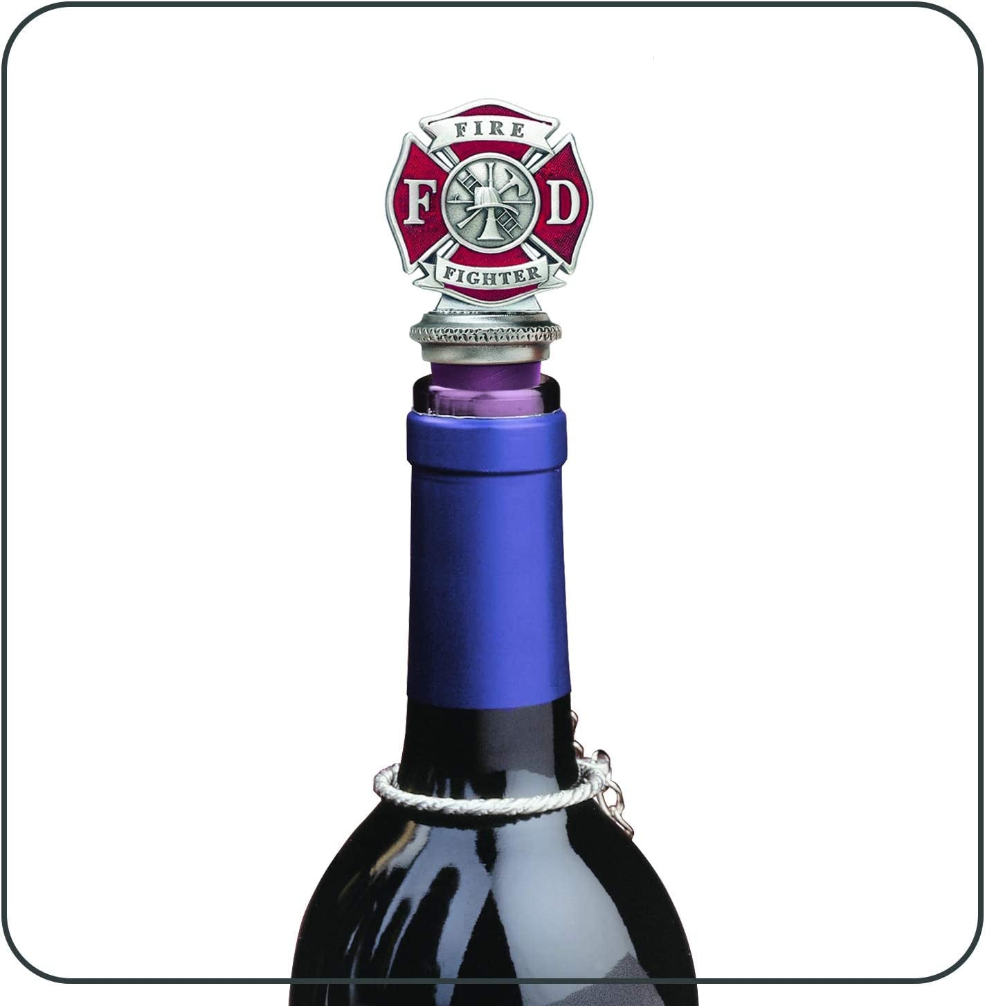 Firefighter Wine Bottle Stopper, Red | Bottle Topper for Wine, Liquor | Expertly Crafted Pewter Reusable Wine Cork