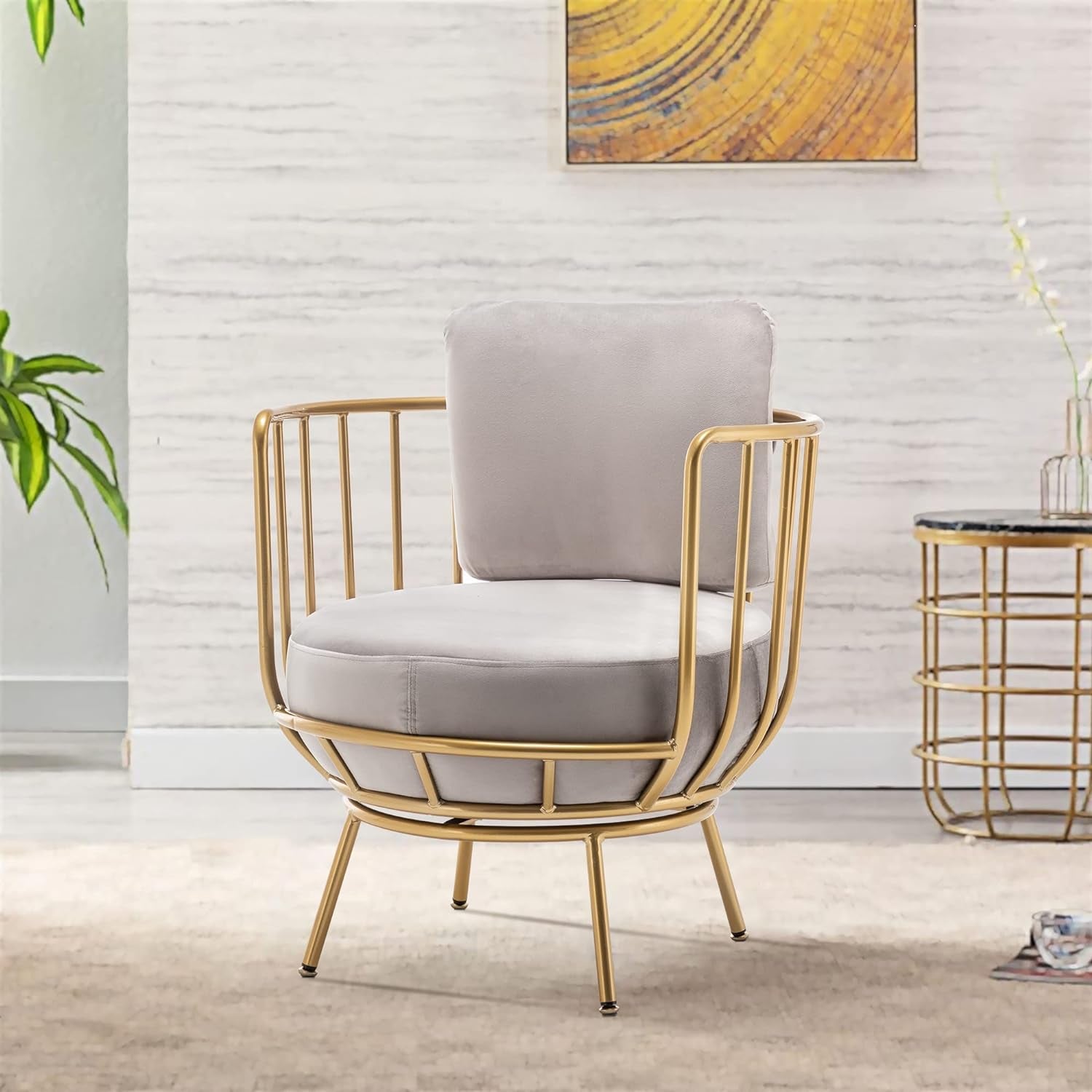 Accent Chair Swivel Barrel Chair round Armchair with Metal Frame Legs for Living Room Bedroom