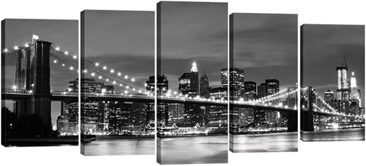 Large Brooklyn Bridge Night View Modern Giclee Canvas Prints Artwork Landscape Pictures to Photo Paintings on Stretched and Framed Canvas Wall Art for Home Decorations