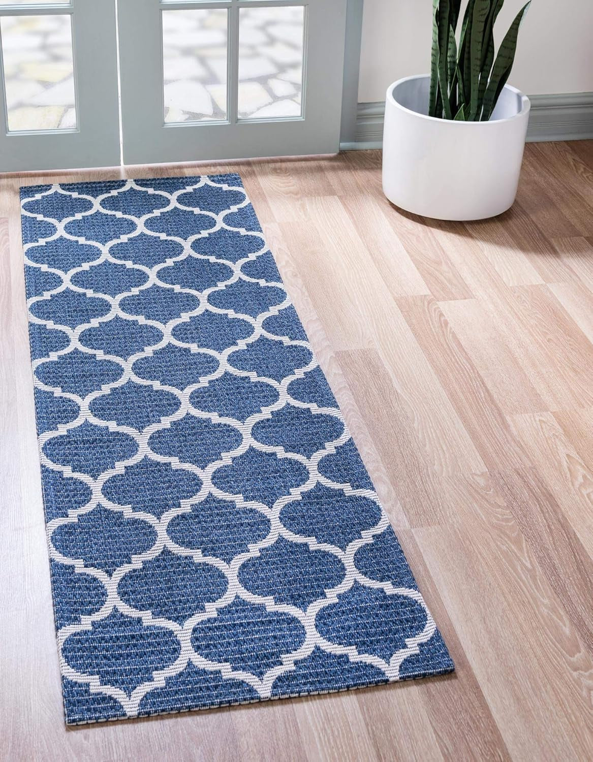 Georgia Collection Rug – 6 Ft Runner Navy Blue Flatweave Rug Perfect for Hallways, Entryways