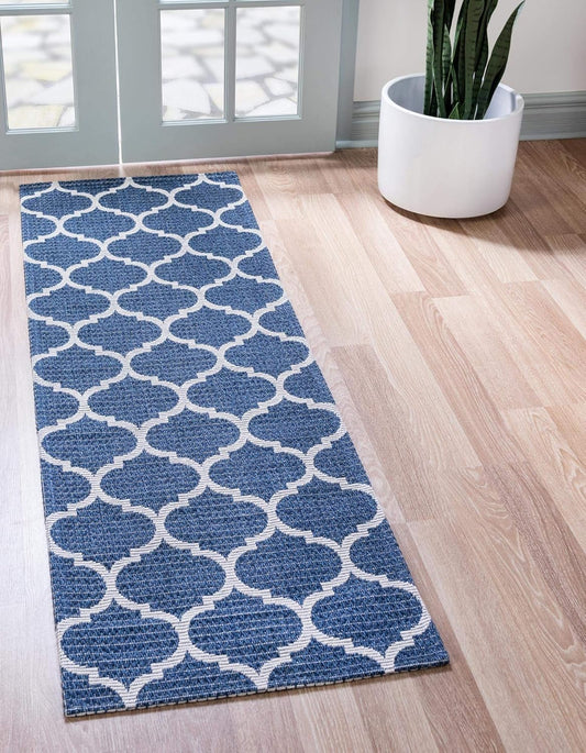 Georgia Collection Rug – 6 Ft Runner Navy Blue Flatweave Rug Perfect for Hallways, Entryways
