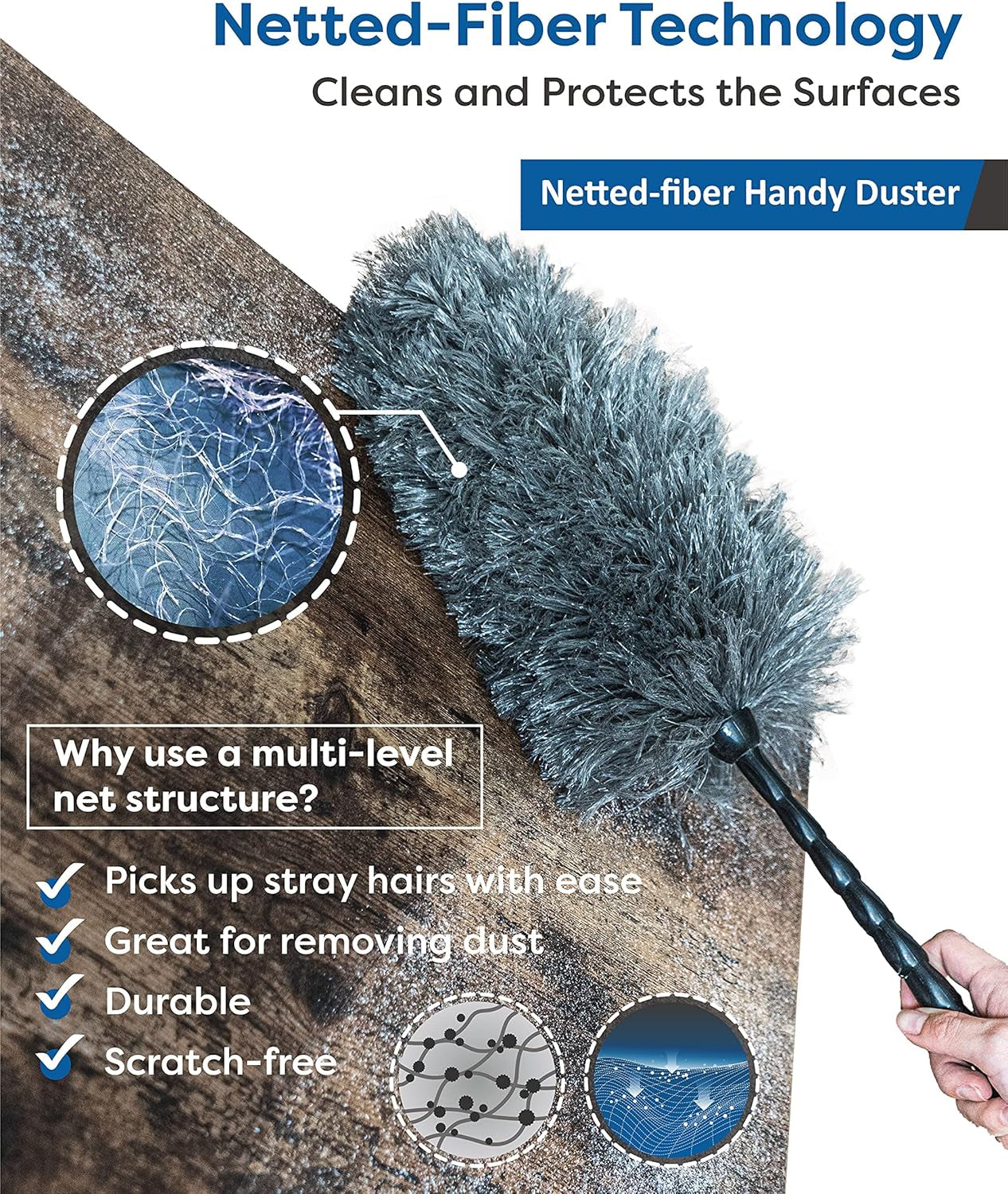 Feather Duster Kit with 5.6Ft Extension Pole, 4 Dusting Brush for Cleaning Home Wall Ceiling Fan Cobweb, Microfiber Static Washable Dusters, Black Dark Gray