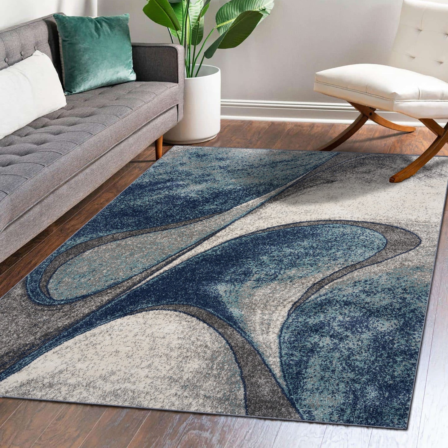Tower Hill Modern Abstract Area Rug Blue 5X7 Carpet