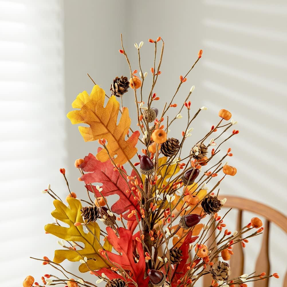 20" H Fall Harvest Pumpkins Table Tree with Burlap Base Decorative Berries Leaves Tree Table Centerpiece for Fall Harvest Thanksgiving Great Festival Home Decor