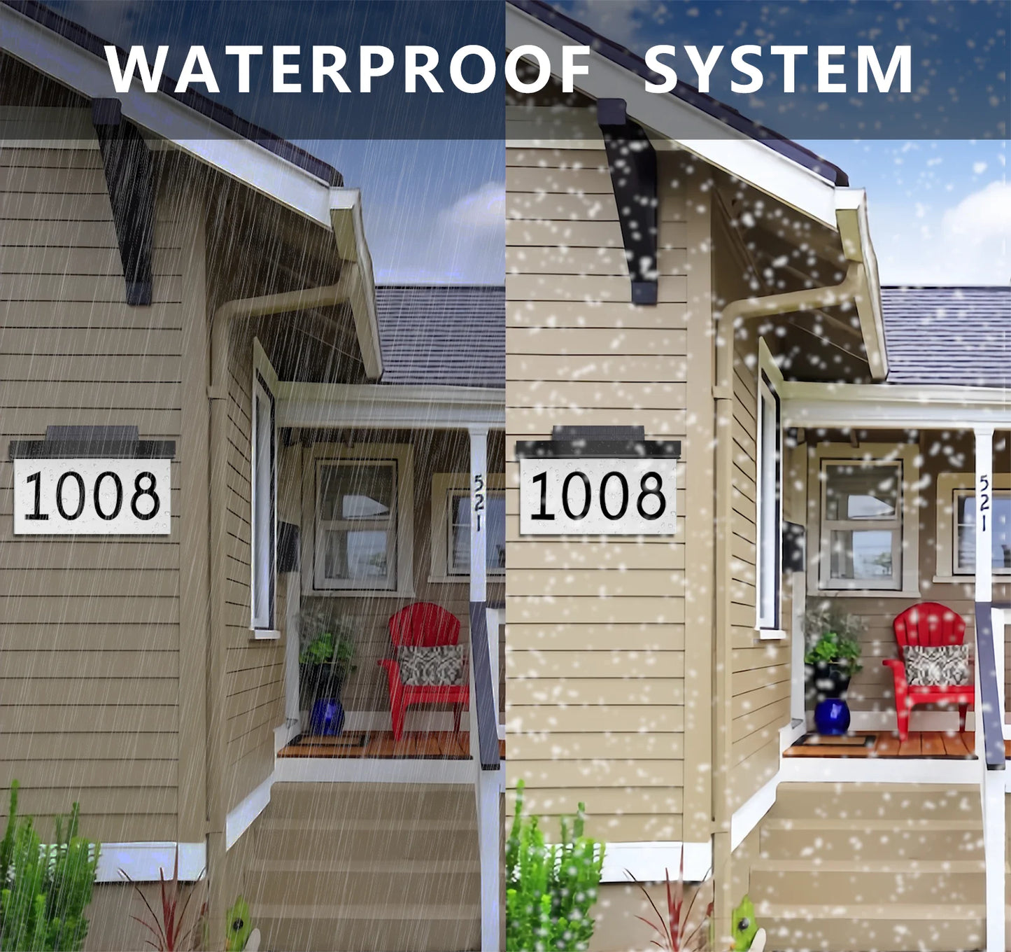 Solar House Numbers Address Plaques 3 Lighting Colors & Adjustable Solar Panel House Number for Outside, LED Solar Powered Address Sign Outdoor Waterproof