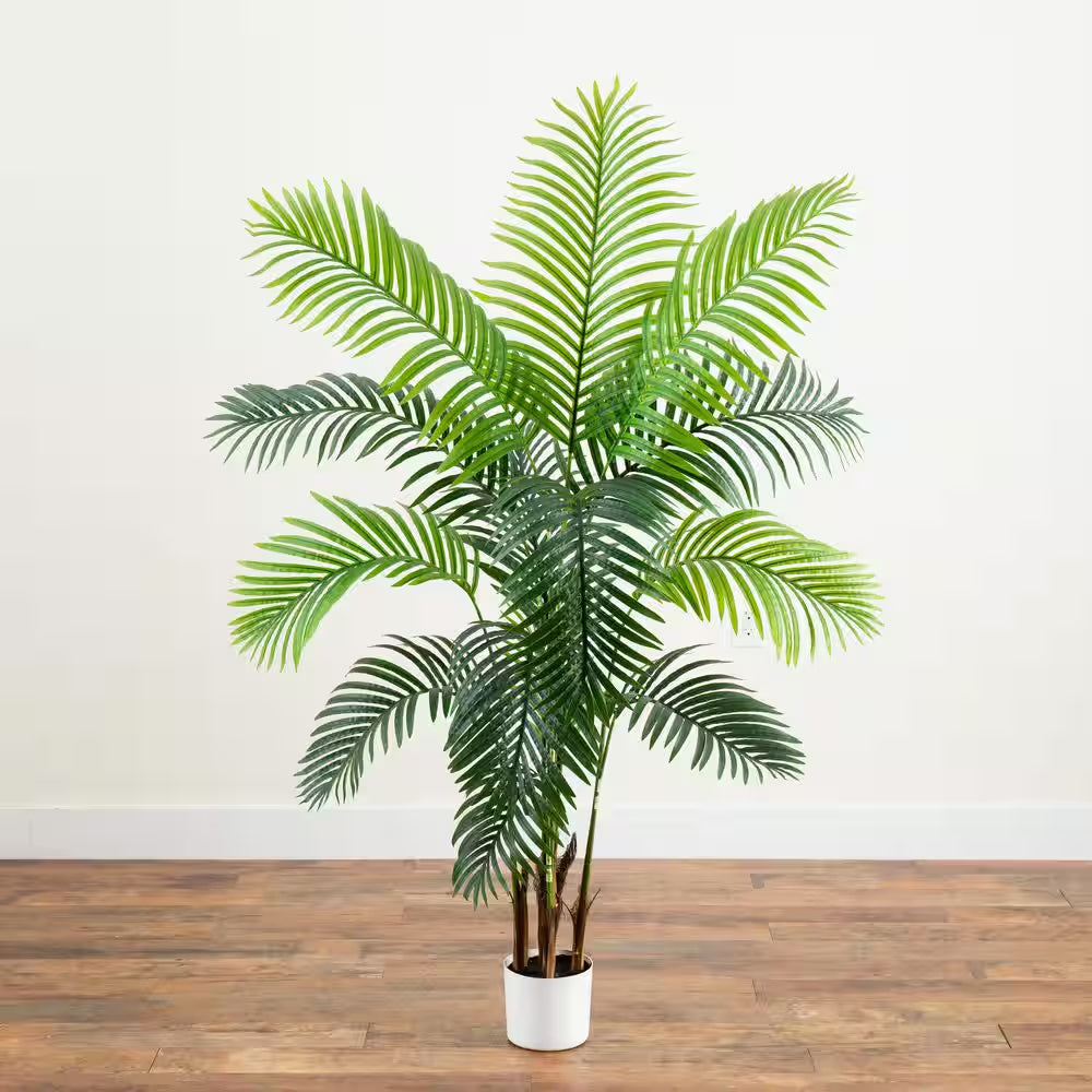 6Ft Faux Areca Palm Tree in White Pot