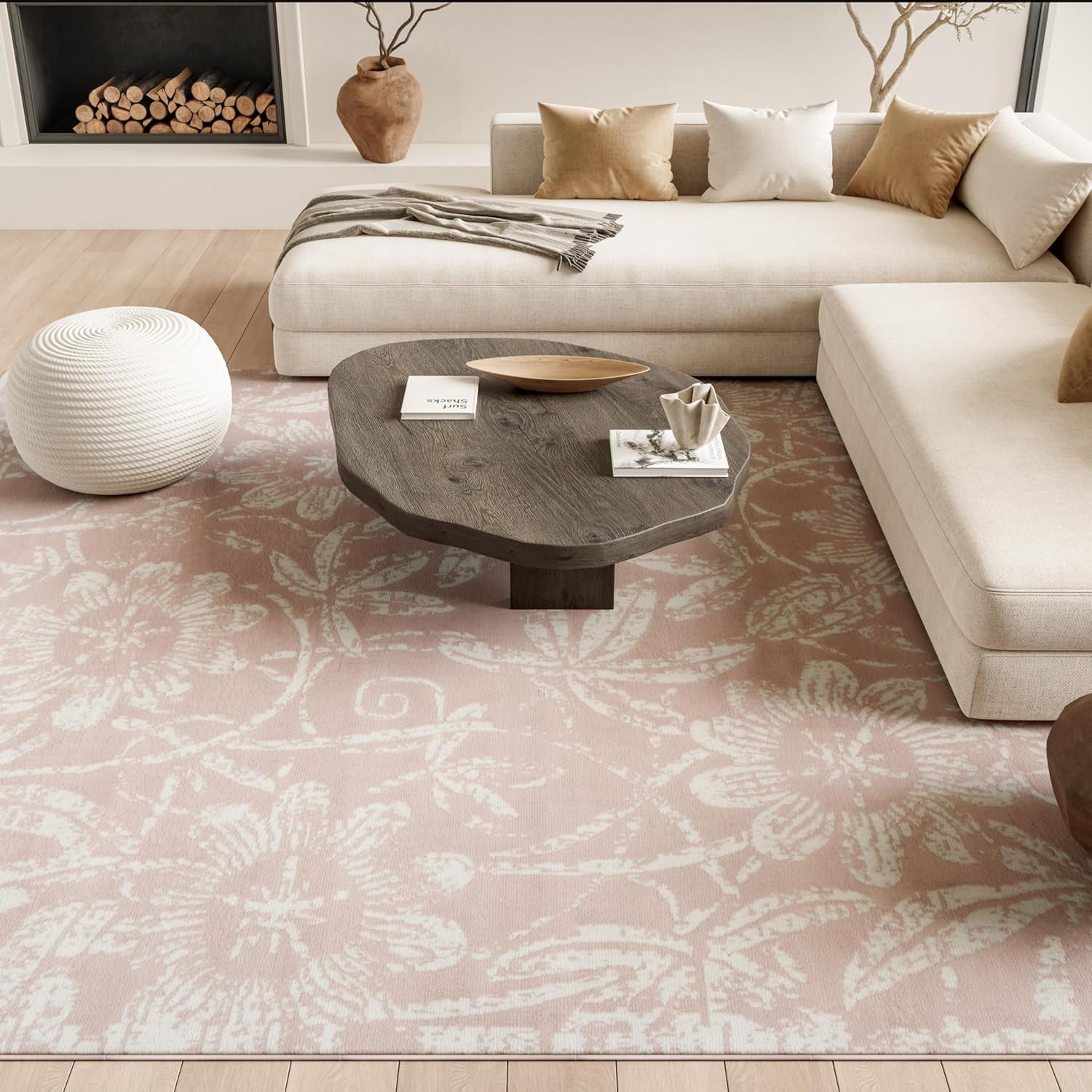 Home Whimsicle Floral Pink 8' X 10' Area Rug, Easy Clean, Non Shedding, Bed Room, Living Room, Dining Room, Kitchen (8X10)