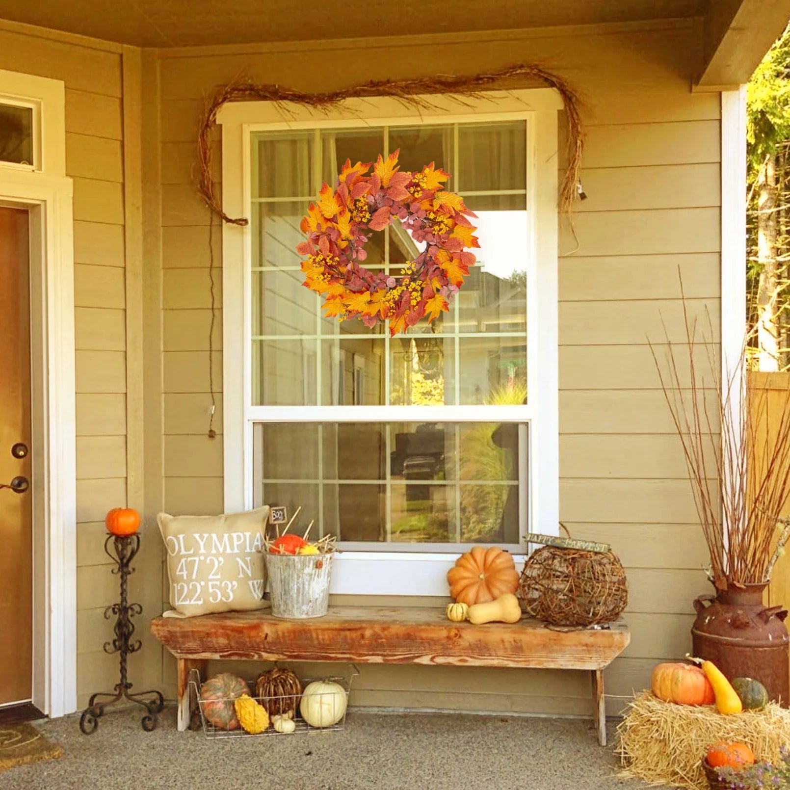 Fall Wreaths for Front Door, 20" Artificial Maple Leaf Autumn Door Wreaths Farmhouse Fall Decorations for Home