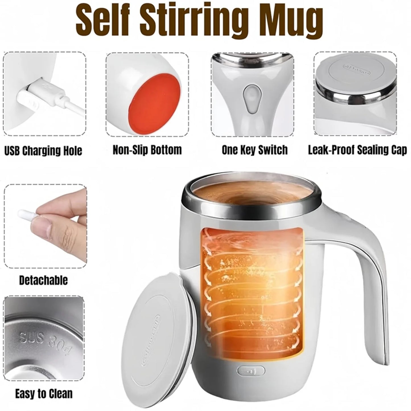 Automatic Magnetic Stirring Coffee Mug, New Magnetic Coffee Stirrer Mug for Milk Self Stirring Mug with Lid, Automatic Coffee Cup Stirrer Auto Stirring Coffee Mug