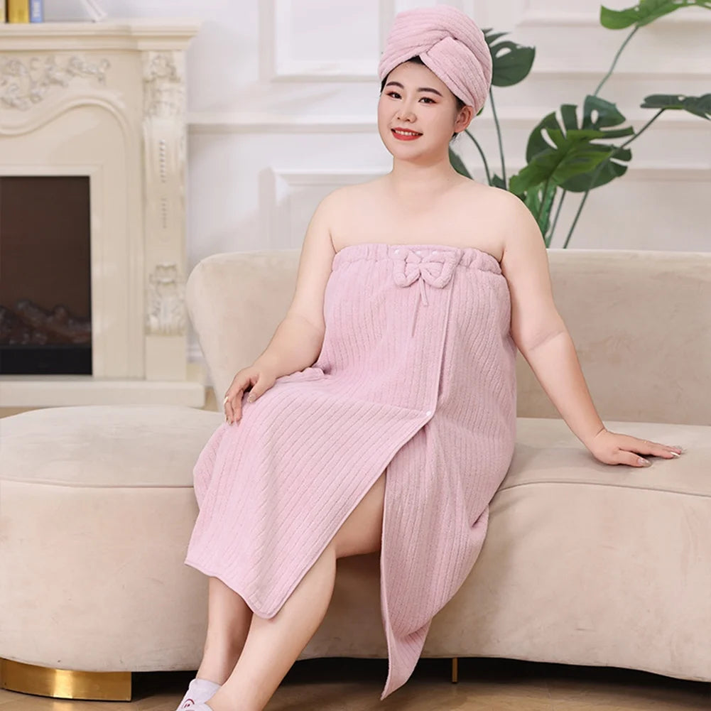 Bath Towel Wrap Women plus Size - Adjustable Soft Microfiber Shower after Body Wraps with Hair Drying Towel Absorbent & Quick Drying for Gym Shower, Beach, Spa, Sauna